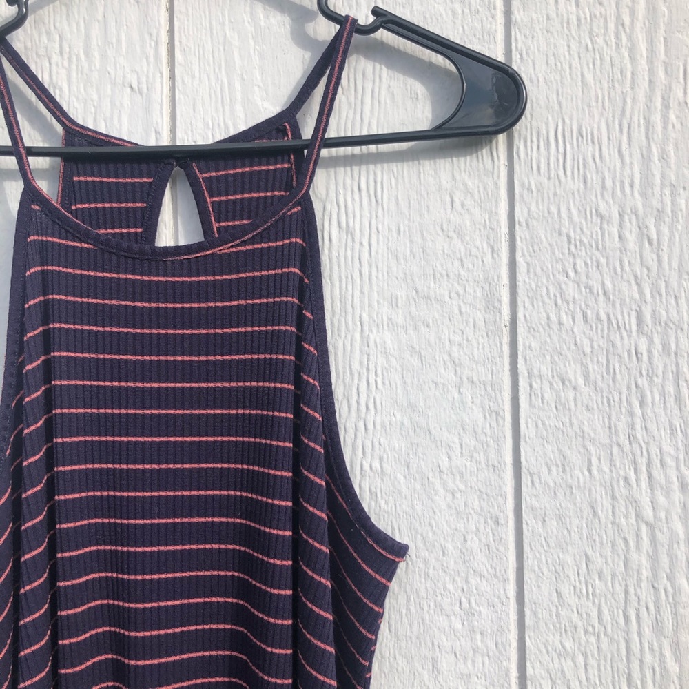 Blue and pink high neck ribbed texture dress